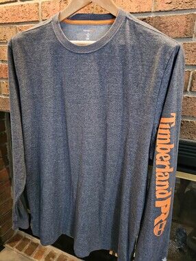 Timberland XL Long Sleeve Tee in Charcoal with Orange Logo